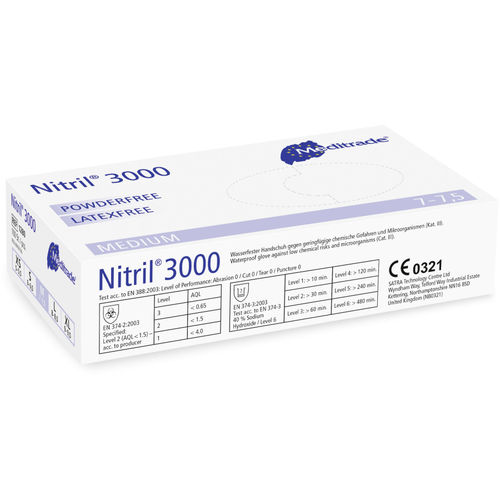 Nitrilhandschuhe Meditrade Nitril® 3000, 100 Stück, Gr. M Lagerbestand = Restmenge